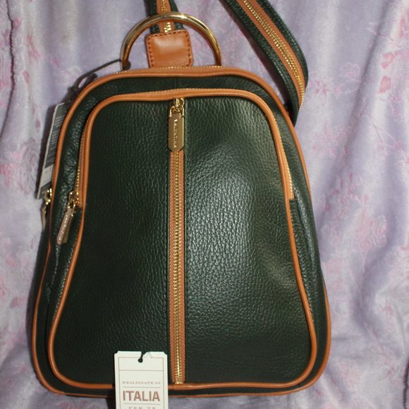 Bags Nwt Valentina Made In Italy Green Pebble Leather Backpack